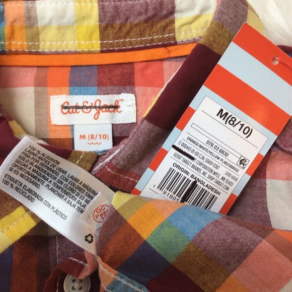 Cat & Jack Boys Poplin Plaid Long Sleeve Button Down Shirt - Picture 8 of 9